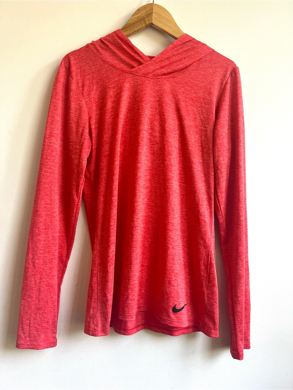 Nike DriFit Women's Red Hooded Performance Long-Sleeve Lightweight Top
